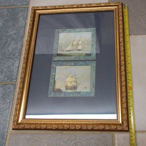 Unique seascape print in gold wood ornate frame
